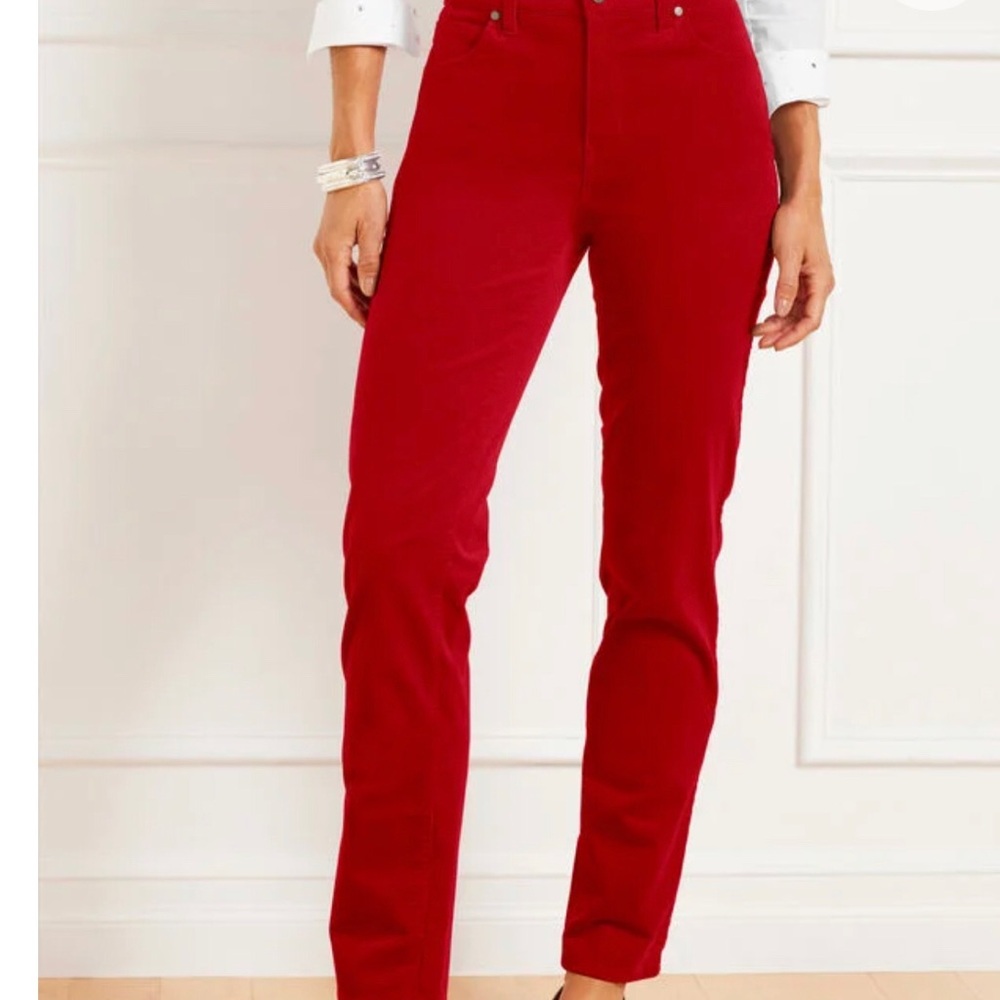 RED STRETCH CORDUROY STRAIGHT LEG PANTS - SOLIDS. SIZE 6. NWT